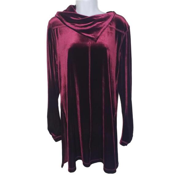 Sno Skins Womens Sz L Maroon Velvet Cowl Neck Blouse (1711) - Picture 1 of 6